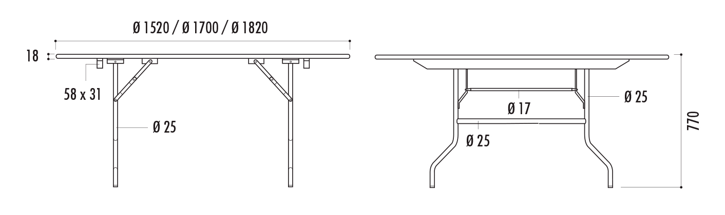 diemsnions de la table pliante ronde tarragone - cofradis